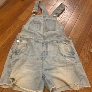 Zara Kids Denim Frayed Overalls 4” inseam